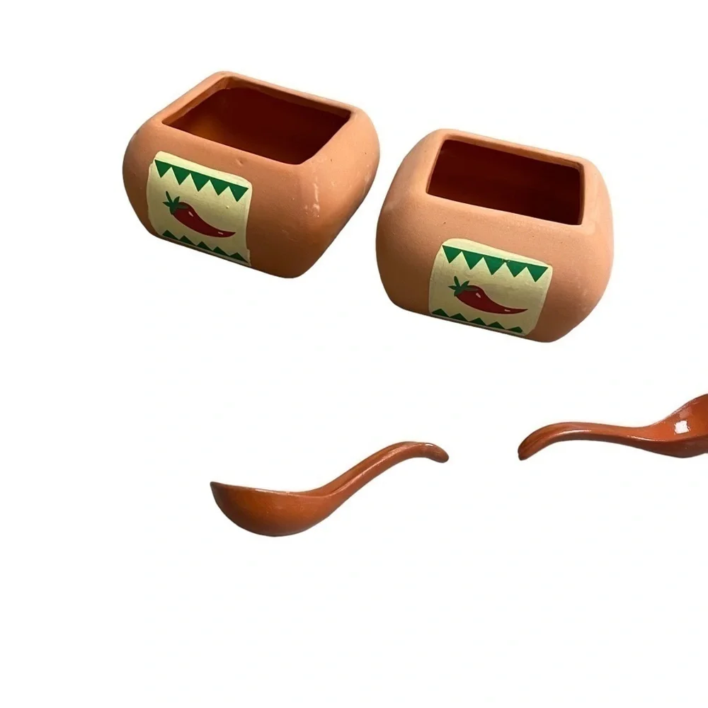 Terra Cotta set‎ of salsa bowls with spoons